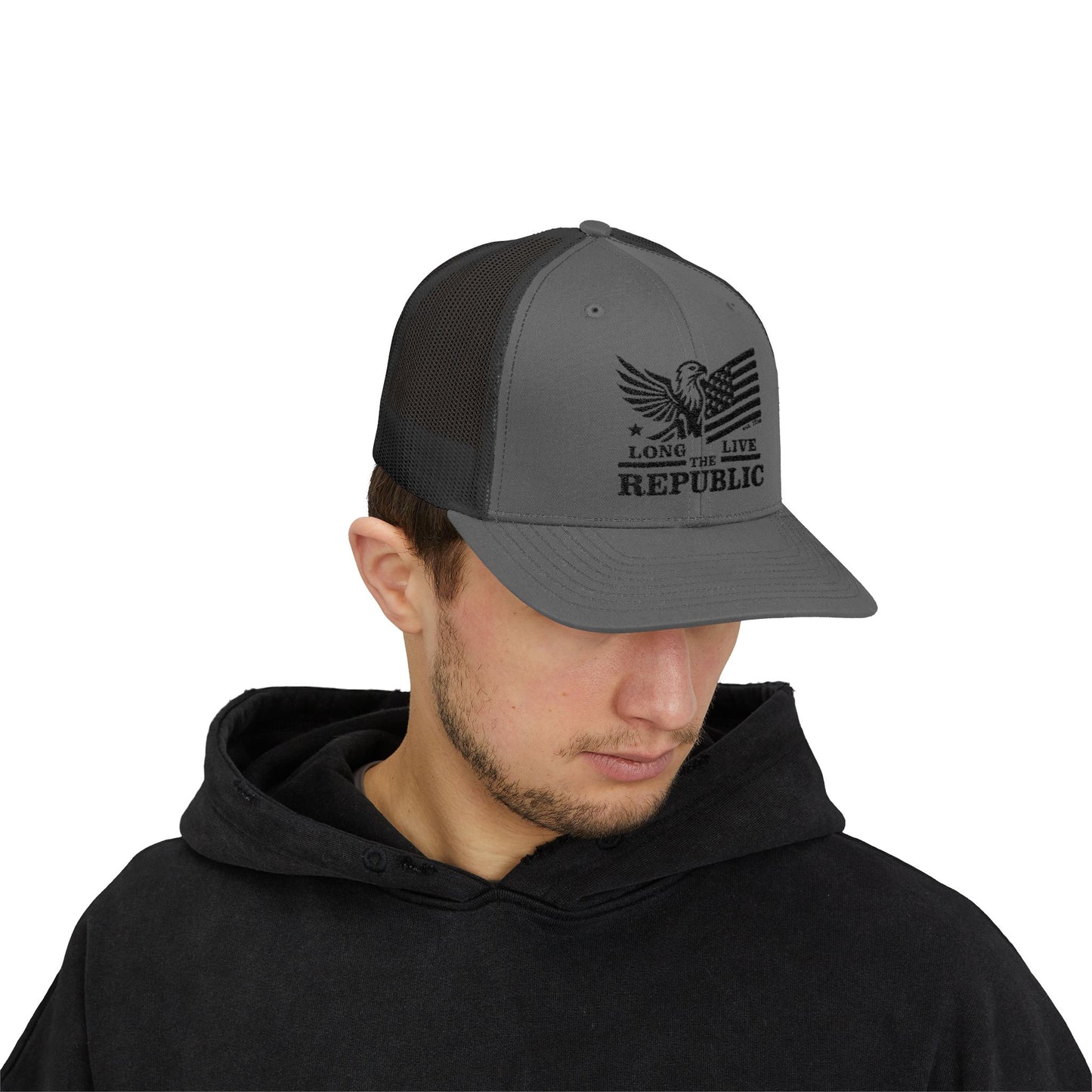 Long Live the Republic Snapback Trucker Cap - Patriotic Headwear for All Occasions - Black