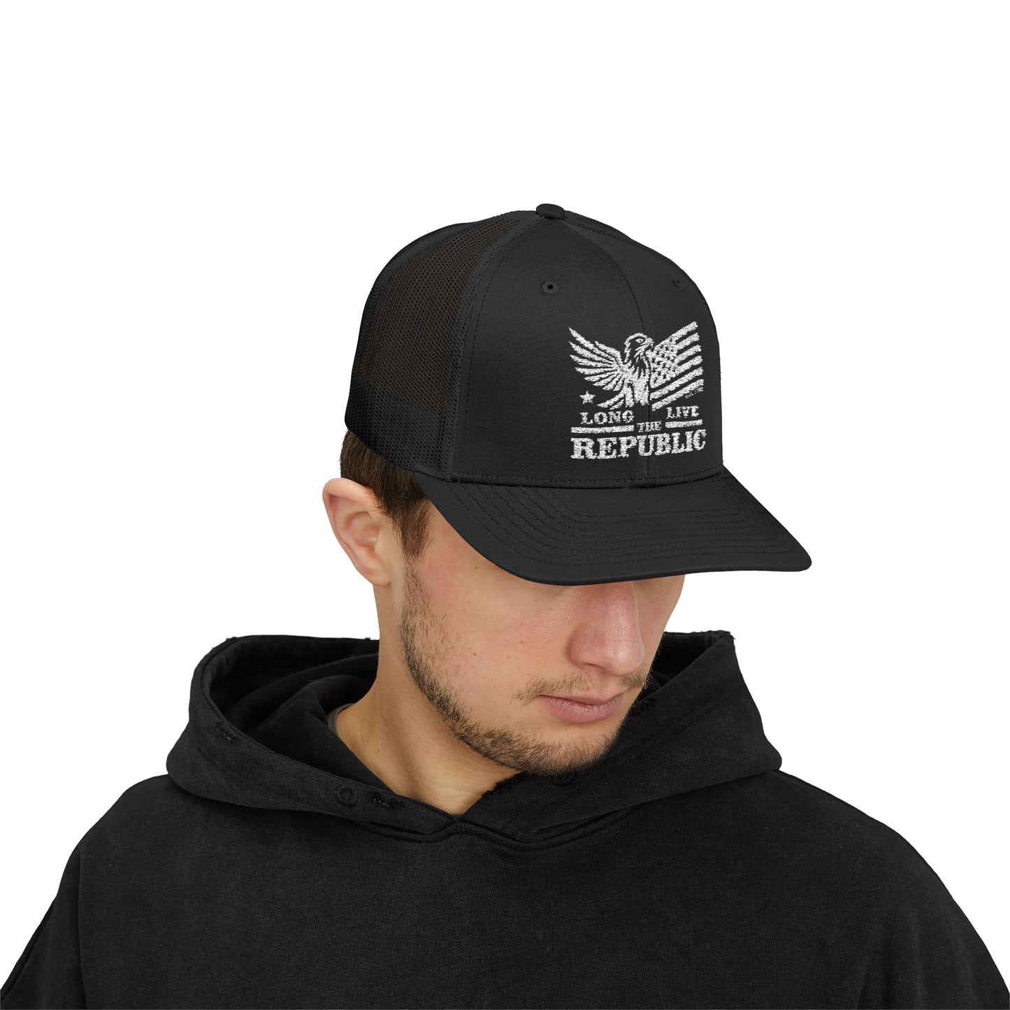Long Live the Republic Snapback Trucker Cap - Patriotic Headwear for All Occasions - White